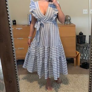 White and blue striped dress